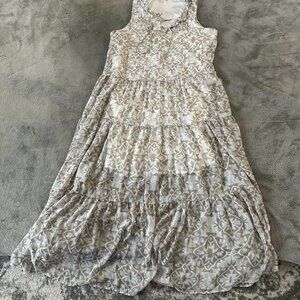 Calvin Klein Maxi Dress Women's size 14 Chiffon Sleeveless Boho Long Neutral